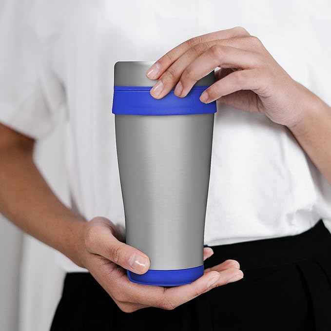 DISCOUNT PROMOS Insulated Stainless Steel Travel Mugs 16 oz. Set of 10, Bulk Pack - Perfect for Coffee, Soda, Other Hot & Cold Beverages - Blue
