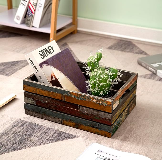TIMRIS Set of 3 Rustic Distressed Wood Nesting Crates, Farmhouse Decorative Wooden Storage Boxes, Large Vintage Reclaimed Wood Baskets for Display (Random) - Image 6