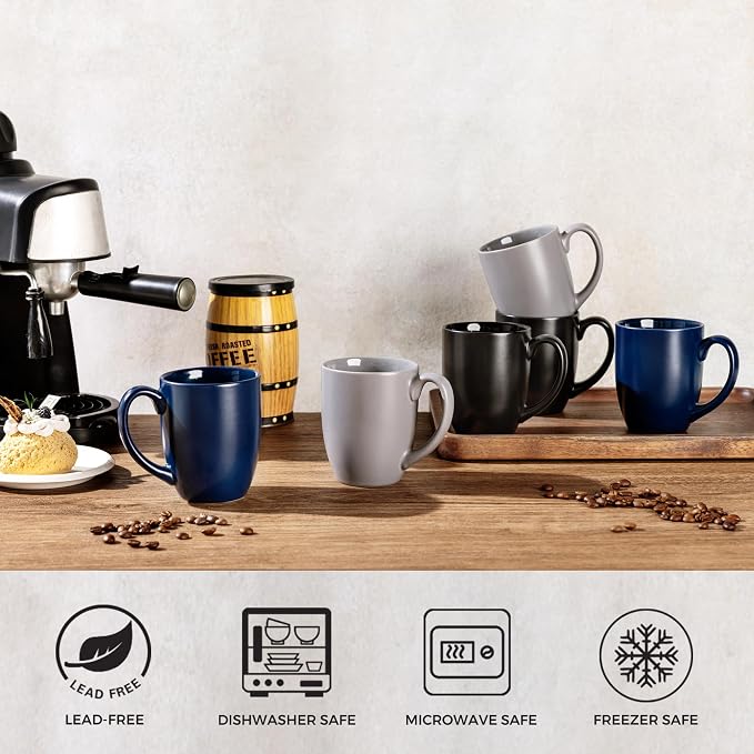 AmorArc 12oz Coffee Mugs Set of 6, Large Coffee Mugs for Men Women Dad Mom, Ceramic Coffee Cups with Large Handle for Tea/Latte/Cappuccino/Cocoa. Dishwasher&Microwave Safe, Matte Black - Image 4