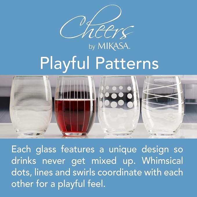 Mikasa Cheers Stemless Wine Glasses, Set of 4, 17-Ounce Clear Glasses, Durable and Elegant, Perfect for Red or White Wine, Dishwasher Safe - Image 6