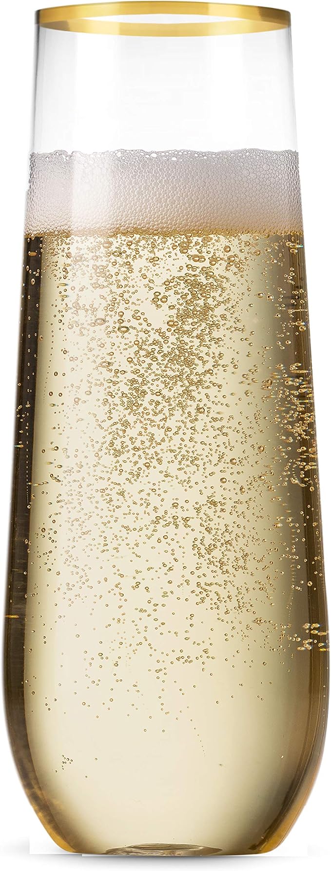 Munfix 48 Pack Stemless Plastic Champagne Flutes Disposable 9 Oz Gold Rim Clear Plastic Toasting Glasses Shatterproof Recyclable and BPA-Free - Image 3