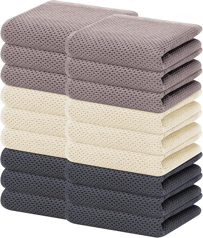 Homaxy 100% Cotton Waffle Weave Kitchen Dish Towels 18-Pack, Mixed Color | 13 x 28 Inches, Ultra Soft Absorbent Dish Towels, Quick Drying Cleaning Towels by Homaxy
