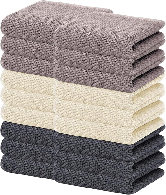 Homaxy 100% Cotton Waffle Weave Kitchen Dish Towels 18-Pack, Mixed Color | 13 x 28 Inches, Ultra Soft Absorbent Dish Towels, Quick Drying Cleaning Towels by Homaxy