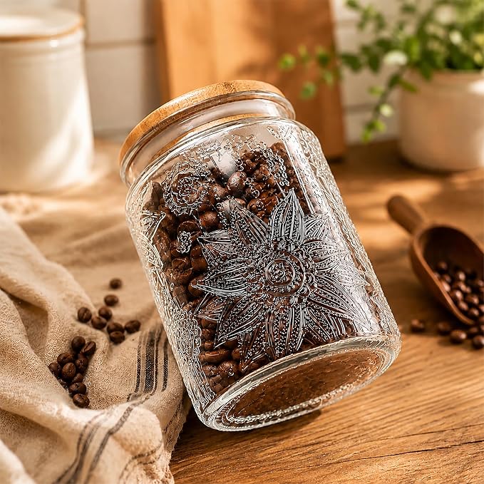 Vintage Glass Jars With Lids, 23.7oz Airtight Food Storage Containers,Kitchen Canisters For Sugar, Coffee, Tea, Spice, Flour, Candy Cookie, Pasta, Cereal, Cute Decorative Jars(Sunflower*1) - Image 9