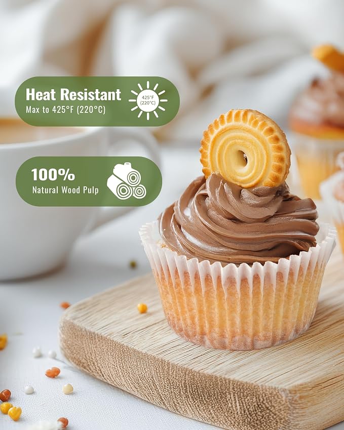 Bake Choice 200pcs Standard Cupcake Liners for Baking, White Muffin Liners | Upgraded Paper, Balance Non-Stick & Non-Slip, Greaseproof Parchment Paper, Cupcake Wrapper for Party, Wedding, Christmas - Image 5