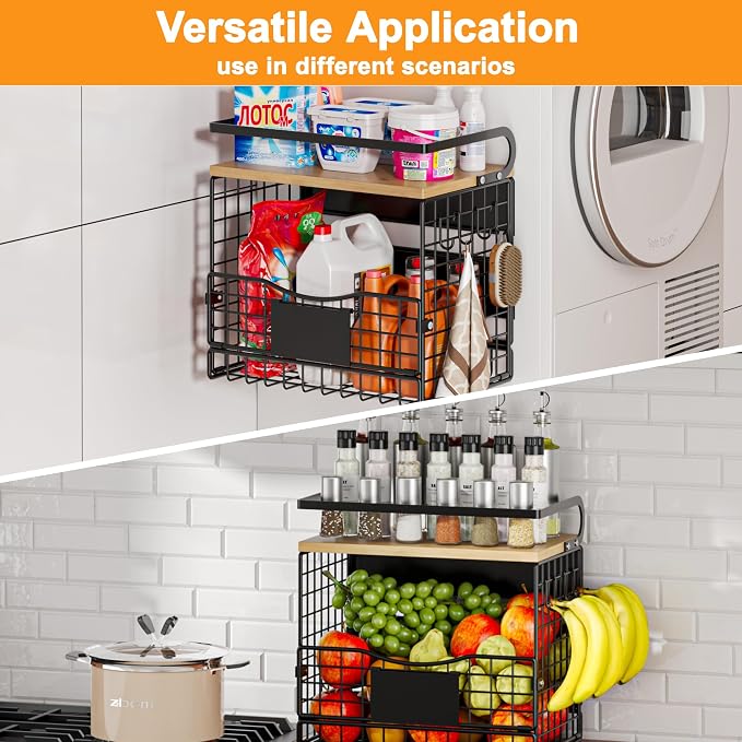 Magneitc Shelf for Fridge,Fruit Vegetable Potato & Onion Organizers Storage Basket Bins,Magnetic Spice Rack for Refrigerator & Kitchen Countertop,Pantry and Cabinet - Image 7