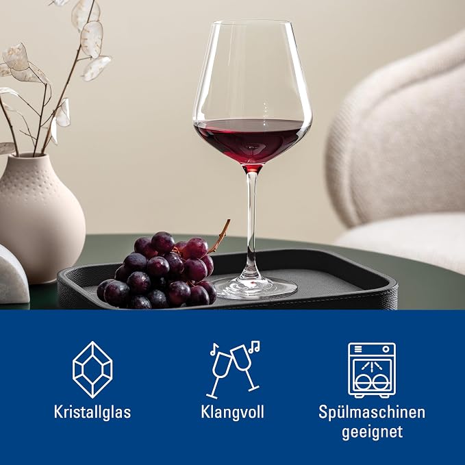 Villeroy & Boch La Divina Burgundy Wine Goblet, Set of 4, Generous 23 oz Capacity, Large Size: 4.25 in Diameter, 9.5 in Tall, Crystal Glass, Dishwasher Safe | Crystal glass Burgundy goblets, dishwasher safe, generously sized bowl enhances a full-bodied... - Image 3
