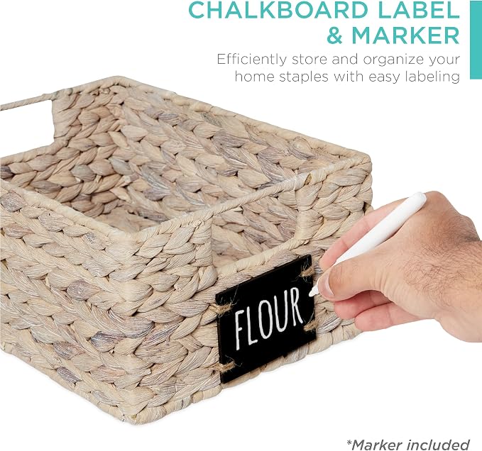 Best Choice Products Set of 4 9x12in Water Hyacinth Pantry Baskets, Woven Organizers w/Chalkboard Label, Chalk Marker - White - Image 2