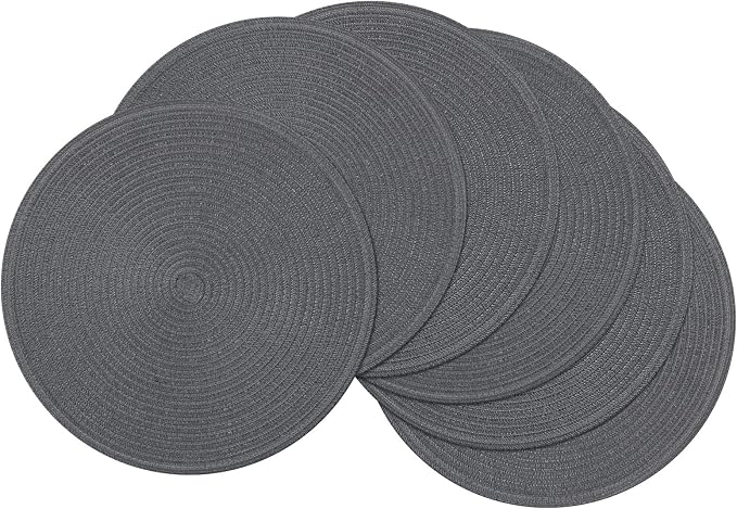 SHACOS Round Placemats Set of 6 Washable 15 inch Round Table Mats Cotton Polyester Woven Braided Place Mats for Dining Table (Charcoal Gray, 6) by SHACOS