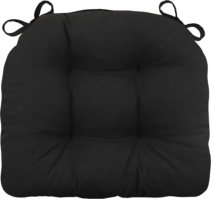 Barnett Home Decor Extra-Thick Dining Chair Pad with Ties - Solid Color Cotton Duck - Reversible, Latex Fill, Tufted Cushion - Black by BarnettHomeDecor