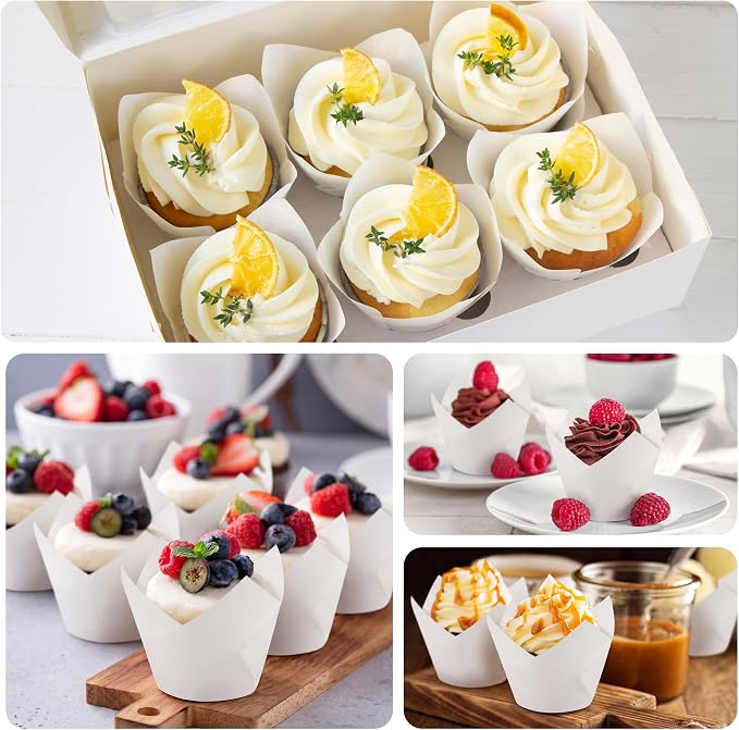 150 Pcs Mini Cupcake Liners Muffin Liners Baking Cups | Tulip Cupcake Liner for Baking Wedding, Birthday, Baby Shower Parties, White - Image 5
