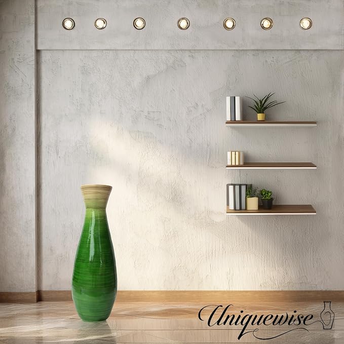 Uniquewise 24" Classic Bamboo Floor Vase Handmade, for Dining, Living Room, Entryway, Fill Up with Dried Branches Or Flowers, Glossy Green - Image 2