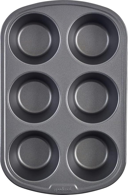 GoodCook Everyday Nonstick Steel Jumbo Texas Muffin Pan,6-cup,Gray,(Pack of 12) by GoodCook