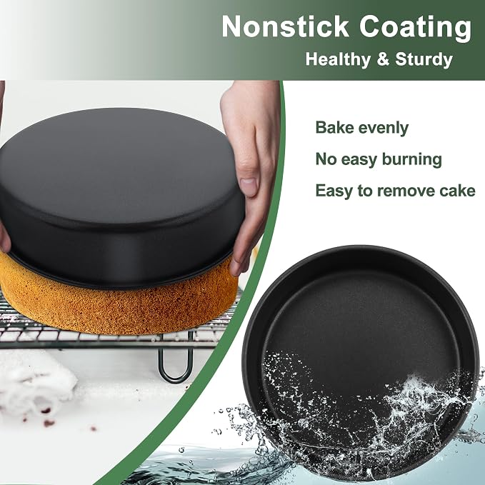 E-far Cake Pan Set of 3 (6 inch/8 inch/9½ inch), Nonstick Round Baking Cake Pans for Tier Birthday Wedding Cake, Stainless Steel Core & Non-Toxic Coating, 2 Inch Deep (Black) - Image 7