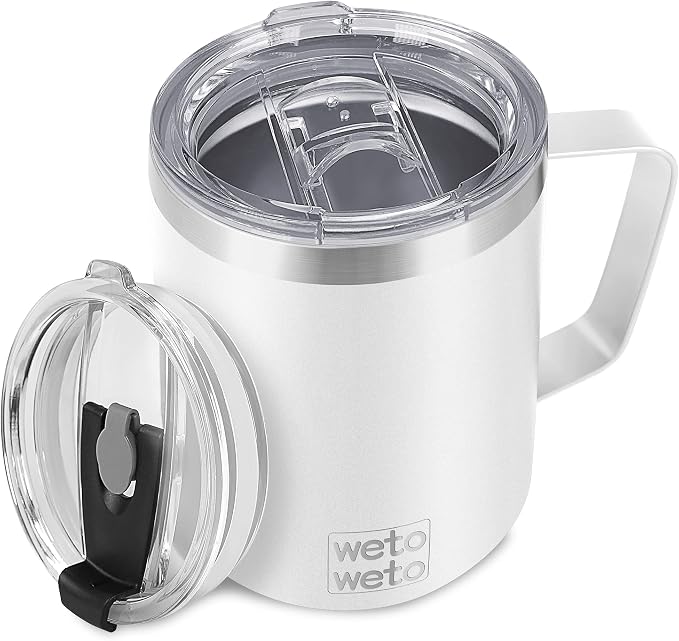 WETOWETO 14 oz Coffee Mug, Vacuum Insulated Camping Mug with Lid, Double Wall Stainless Steel Travel Tumbler Cup, Coffee Mugs Outdoor, Powder Coated White by Wetoweto