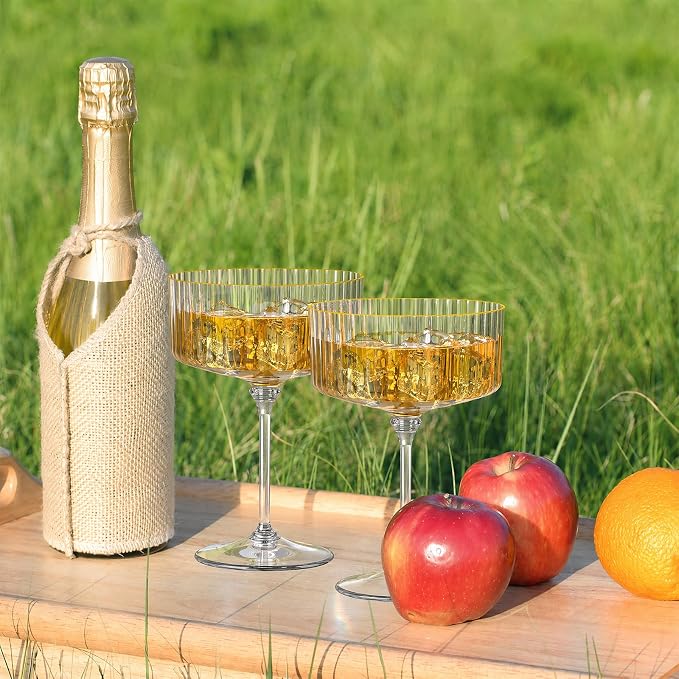 100 Pcs Ribbed Martini Glasses Bulk 10oz Champagne Martini Glasses Plastic Gold Rim Espresso Martini Glass Margarita Glasses Vintage Coupe Glass Disposable Clear Glassware Dessert Cup for New Year - Image 4