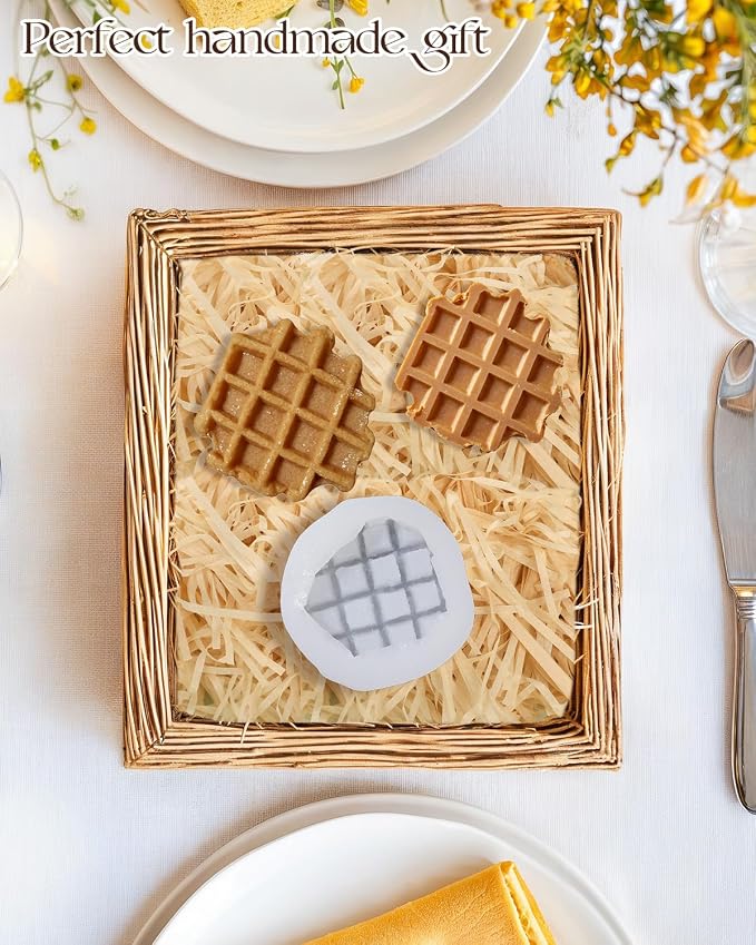 Waffle Silicone Mold, Artificial Food Fondant Mold, Simulated Waffle Candle Molds, Cookie Waffle Mold, French Bread Waffle-Shape Soap Molds For Aromas Chocolate Candy Dessert Clay Resins - Image 2