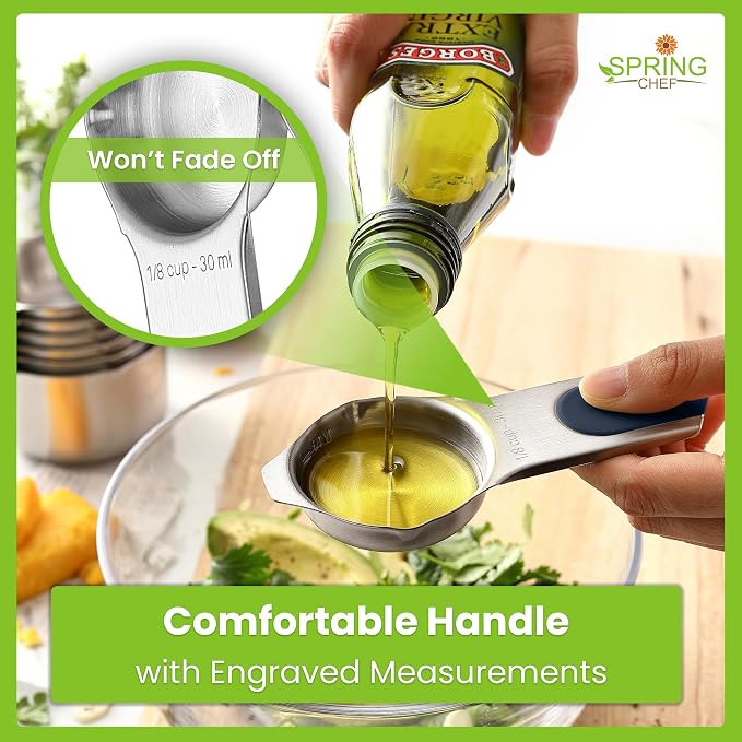 Spring Chef Magnetic Measuring Cups & Spoons Set of 15, Winter Frost | Patented Nesting Stainless Steel Measuring Cups & Heavy Duty Metal Measuring Spoons w/ Levelers for Dry & Liquid Ingredients - Image 3