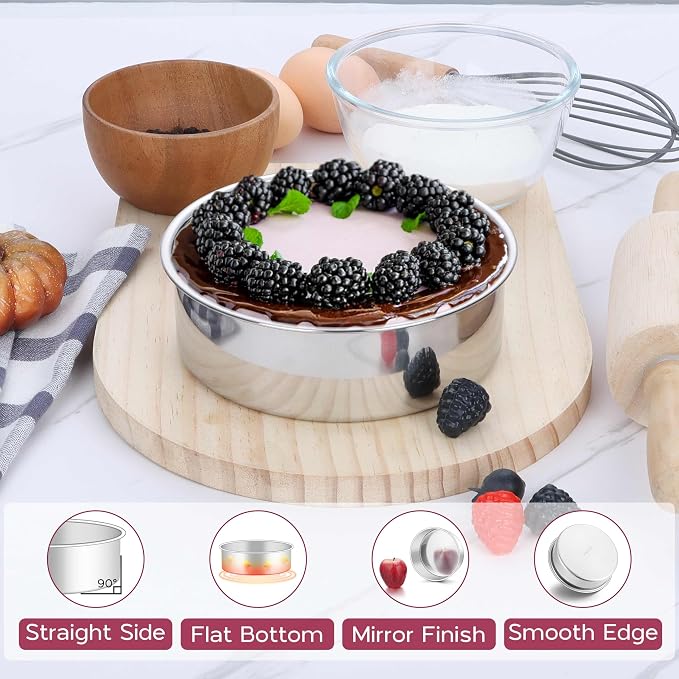 Onader 6 Inch Round Cake Pan Tin Set of 3, Stainless Steel Small Baking Pan for Wedding Birthday - Image 4