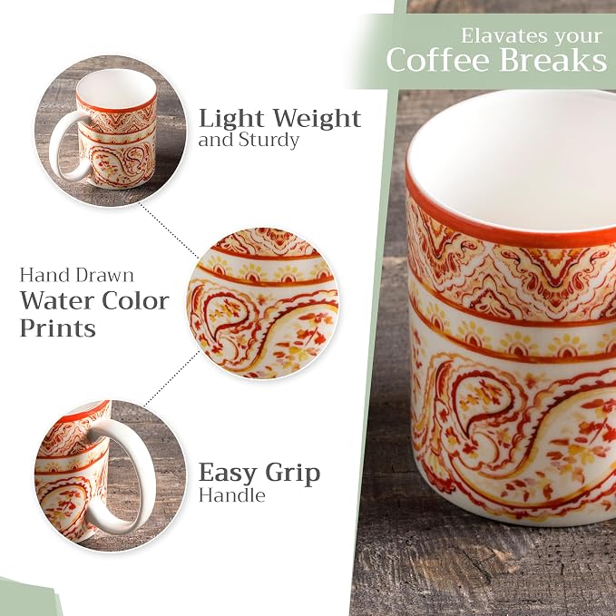 Maison d' Hermine Coffee Mug with Handles Tea Cups (15 Ounce, Pack of 1) | Fine Bone China Coffee Mugs for Hot Beverages Cappuccino Latte Home Hotel Spring Summer -Palatial Paisley - Indian Summer - Image 5