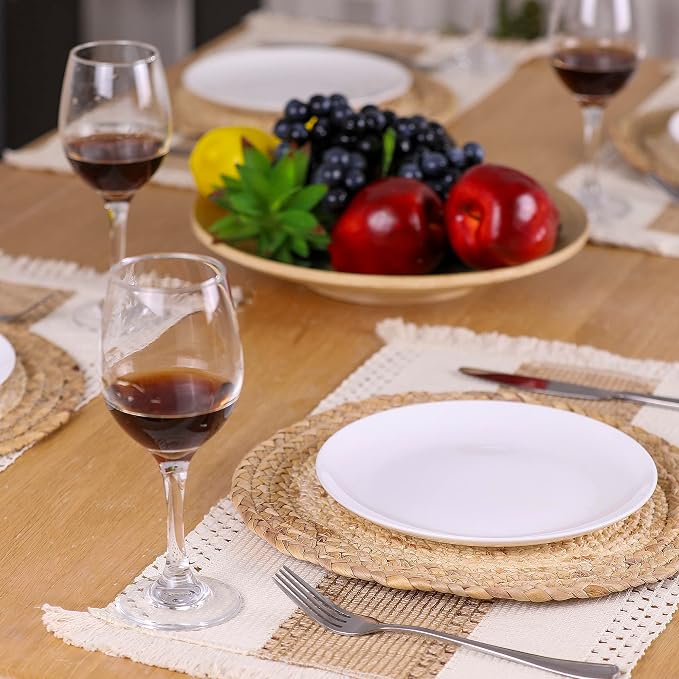 Handmade Boho Placemats Set of 4 - Natural Cotton Burlap and Water Straw Woven Combination Table Mats, Macrame Décor and Farmhouse Style Placemats, for Dining Table Kitchen - Image 2