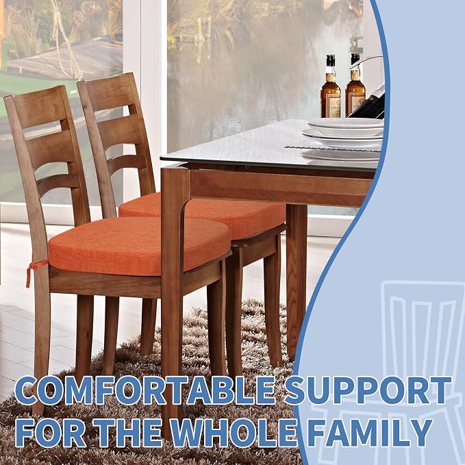 BUYUE Thickened 2.5" Friendly Woven Fabric Dining Chair Cushion, U-Shape High Density Foam Comfortable Chair Pad for Kitchen, Slip Resistant Indoor Seat Cushion (1 Piece, Orange) - Image 2