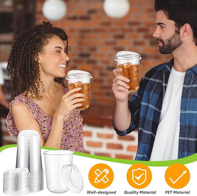 Ziliny 50 Sets Clear Plastic Coffee Cups with Sip Lids, Disposable Plastic PET Crystal Cups for Iced Coffee, Smoothie, Cold Beverage, Drink Shops and Party Catering(Clear,16 oz) - Image 6