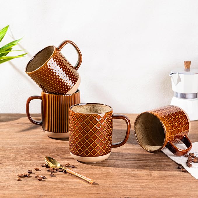 GBhome Large Coffee Mugs Set of 6, 16oz Handmade Stoneware Coffee Mugs Set with Large Handle for Cappuccino/Latte/Tea/Hot Cocoa, Dishwasher & Microwave Safe, Caramel - Image 4