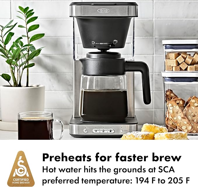 OXO Brew 8-Cup Drip Coffee Maker - Glass Carafe | Podless Single-Serve and Full Carafe Options, SCA Certified Home Brewer, Temperature Control Setting - Image 2