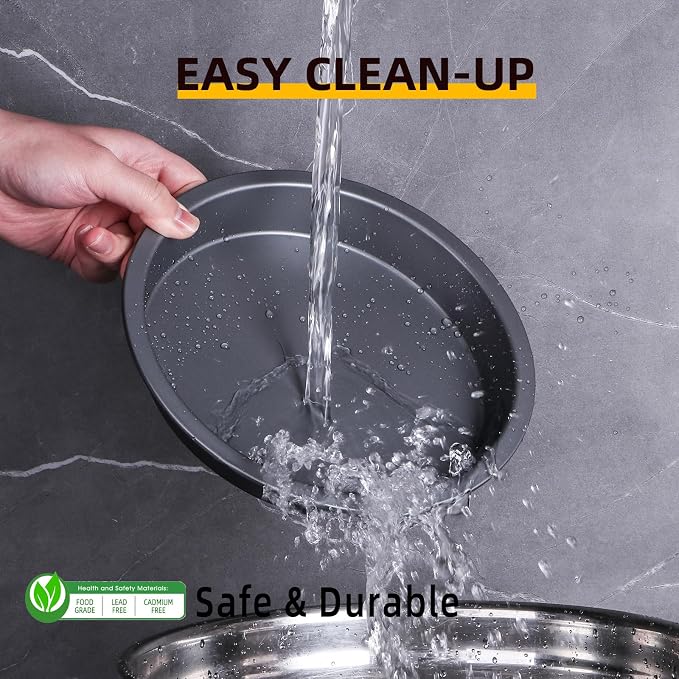 Round Cake Baking Pan, 8 Inch, Shallow Cookie Pans, Layer Cake Pans with Wider Grips, Nonstick Circle Pizza Tin, Huty Duty, Dishwasher Safe, 2 Pieces- Grey - Image 5