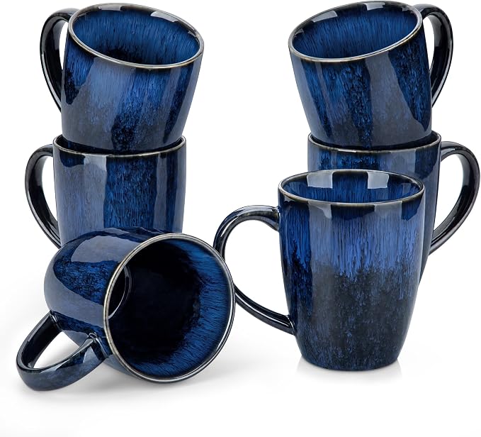 vancasso STARRY Ceramic Coffee Mug Set of 6, 16 Oz Tea Cups with Handle for Latte, Tea, Cappuccino, Milk, Cocoa, Microwave&Dishwasher Safe, Blue by vancasso