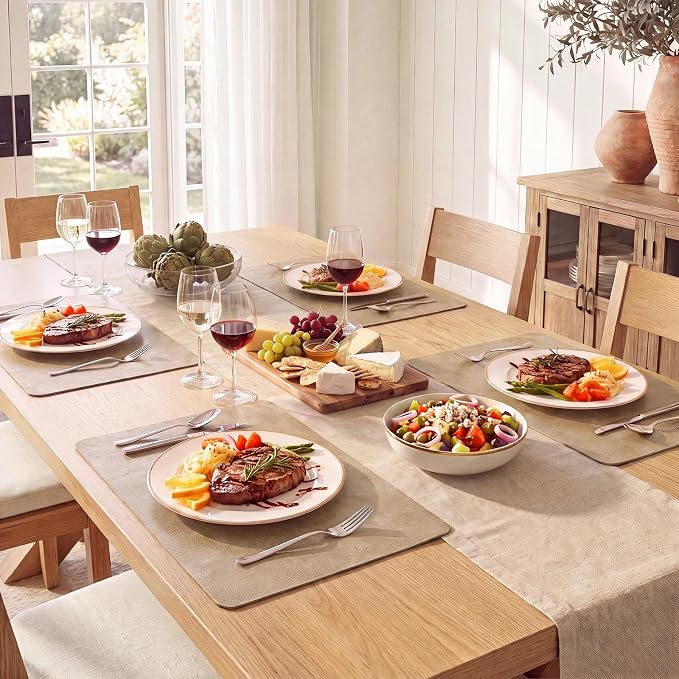 MOSAYT Vinyl Placemats Set of 4-12 X 17 Inch - Faux Leather 100% Waterproof Oil-Proof Wipeable PU Place Mats, Heat Resistant Reversible Table Mats for Kitchen, Dining, Outdoor, Apricot - Image 3