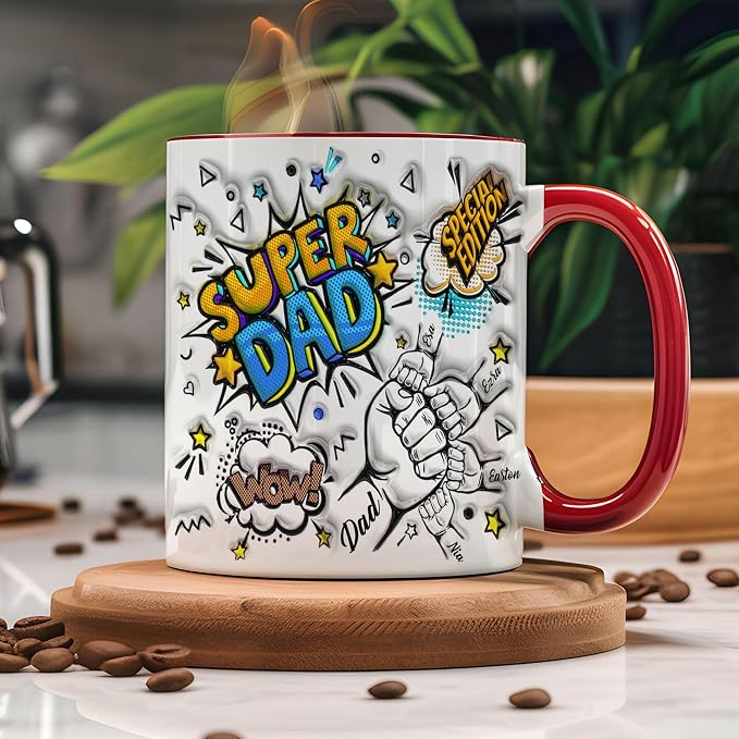 LOVELYPOD Custom Super Dad Mug with Kids Names, Fist Bump Coffee Mug for Men, Fathers Day Mugs, Dad Gifts from Daughter Son, Fathers Day Presents, Personalized Coffee Cup, Custom Father Gifts - Image 5