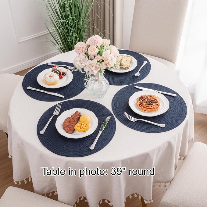 SHACOS 15 inch Round Placemats Set of 12 for Dining Table Braided Circle Place Mats Kitchen Table Placemat Washable Table Mats, Navy Blue - Image 7
