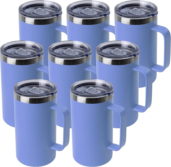 DOMICARE 24oz Mug with Handle and Lid, Stainless Steel Coffee Mug, Travel Mug with Handle, Double Wall Vacuum Coffee Tumbler, Reusable Insulated Cup, Blue, Pack 8 by VisittheDOMICARE