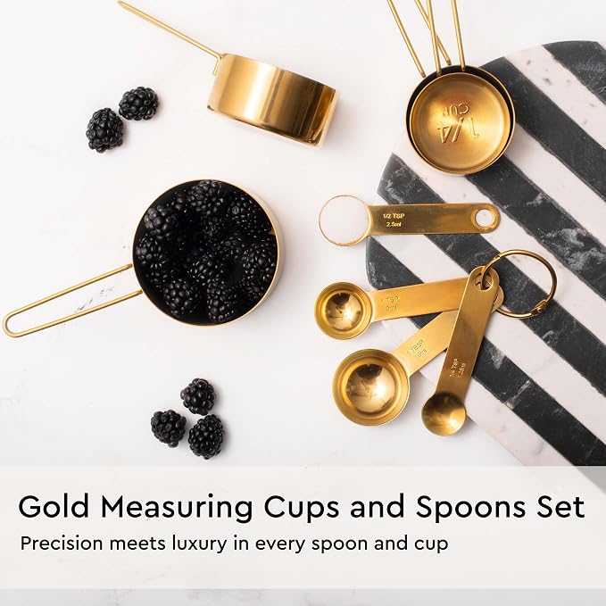 Gold Kitchen Utensils Set - 19-Piece Set Includes Stainless Steel Gold Utensils, White Silicone Tools, and Measuring Cups and Spoons - Luxury Kitchen Accessories for Modern Cooking, Serving, & Gifting | Stainless Steel, White Silicone Tools, and Measur... - Image 3