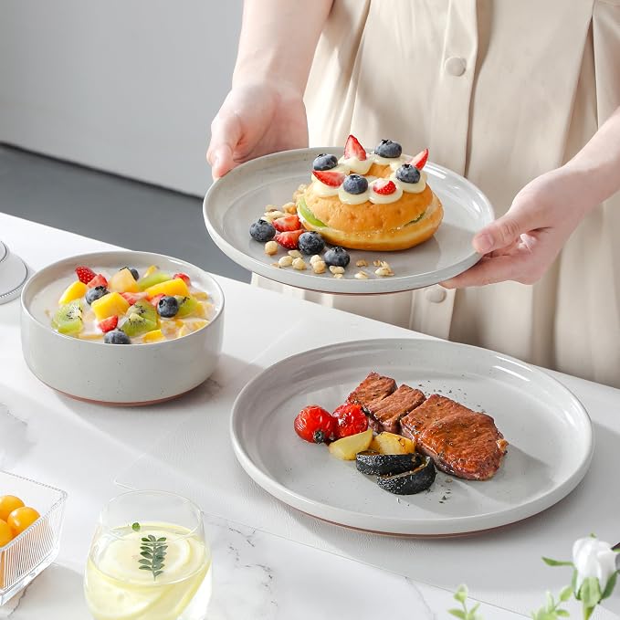 MALACASA Plates and Bowls Sets, 24 Pieces Modern Ceramic Dinnerware Set for 8 Kitchen Dinner Set Stoneware Dishware Dishes Set Microwave and Dishwasher Safe, Grey, Series TARA - Image 6
