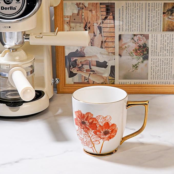 Ceramic Daisy Cup - 15 oz Coffee Mug for Tea Mocha Latte, Porcelain Flower Cup for Home and Office, Thanksgiving Christmas Gifts - Image 4