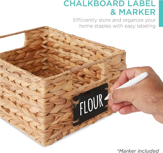 Best Choice Products Set of 4 9x12in Water Hyacinth Pantry Baskets, Woven Organizers w/Chalkboard Label, Chalk Marker - Natural - Image 2