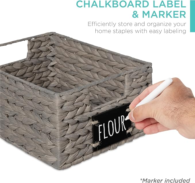 Best Choice Products Set of 4 9x12in Water Hyacinth Pantry Baskets, Woven Organizers w/Chalkboard Label, Chalk Marker - Gray - Image 2