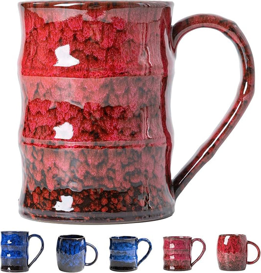 22oz Red Kiln-Change Ceramic Coffee Mug with Ergonomic Handle, 1340℃ High-Fire Unique Large Mug - Lead-Free, Microwave Safe, Great Gift for Valentine’s/Mother’s Day by XIYUANJI