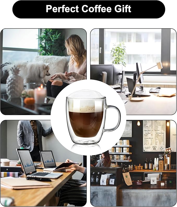 350ml/12.5oz Insulating Teacup Double Layer Glass Mug Heat Resistant Cup for Infusing Coffee, Milk, Tea, etc