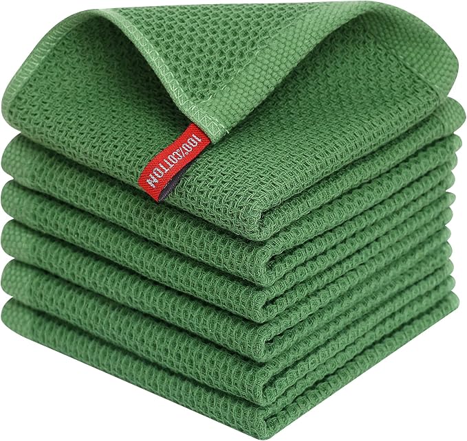 Homaxy 100% Cotton Waffle Weave Kitchen Dish Cloths 6-Pack, Grass Green | 12 x 12 Inches, Ultra Soft Absorbent Dish Towels, Quick Drying Dish Rags with Hanging Loop by Homaxy