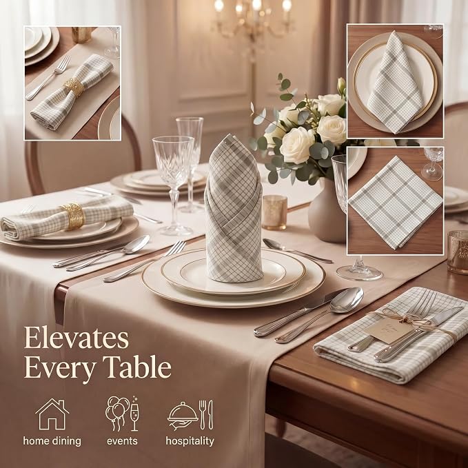 Urban Villa Cloth Napkins Cotton 20x20 (Set of 12) Tiny Checks - Image 2