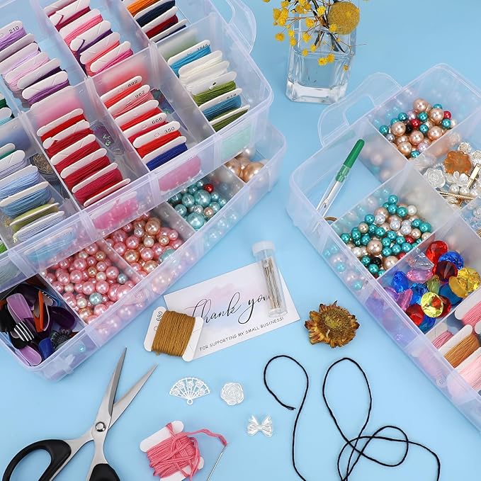 3-Tier Stackable Storage Container Box, Clear Adjustable Empty Plastic Nail Art Organizer Box with Handle & Lids, Fake Nail Organizers with 30 Compartment for Crafts, Art Supply Tool Accessory