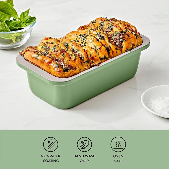 OXO Good Grips Non-Stick Pro Ceramic Coated Metal Bakeware 1 lb Loaf Pan — Basil, Ceramic Baking Tray for Baking Breads, Cakes and Meatloaf - Image 2