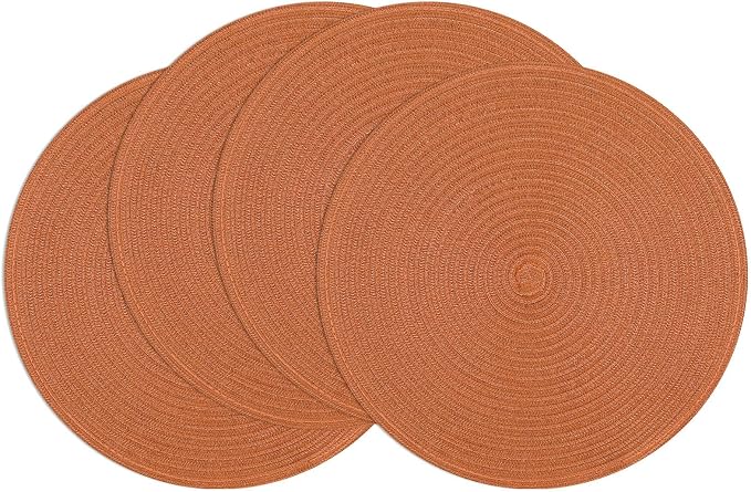 SHACOS Round Placemats Set of 4 for Dining Table 15 inch Round Braided Fall Placemats Washable Kitchen Table Mats Home Decor, Dark Orange by SHACOS