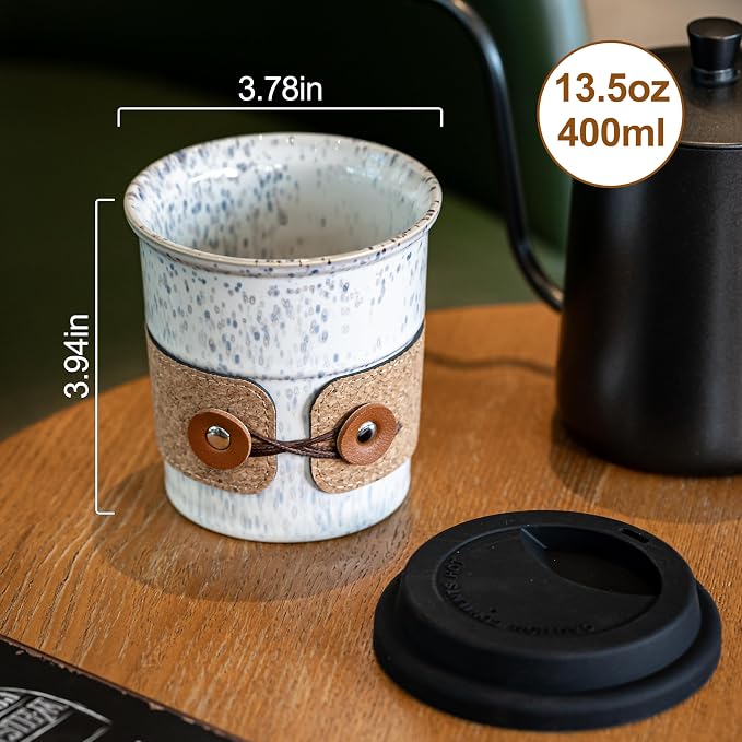 Coffee Tumbler Ceramic Travel Coffee Mug with Lid, Large Coffee Cup | Porcelain Wide Mouth Coffe Mug, Reusable Tea Mug, Microwave and Dishwasher Safe, Coffee Gifts for Men & Women, 13.5 oz - Image 2