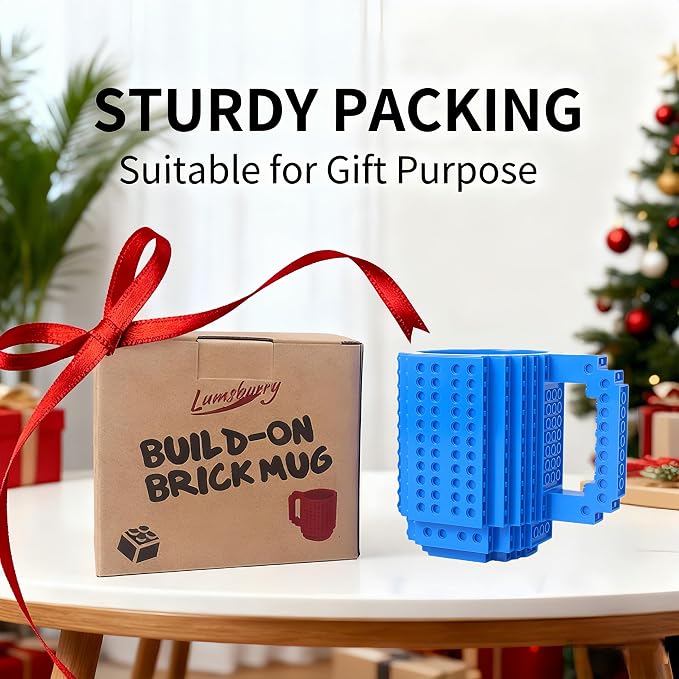 Lumsburry Build-on Brick Coffee Mug, Funny DIY Unique Novelty Drinking Cup | Building Blocks Creative Mug, for Men Women Kids Dad Mom, Present Exchange Ideas, Xmas Birthday White Elephant(Blue) - Image 7