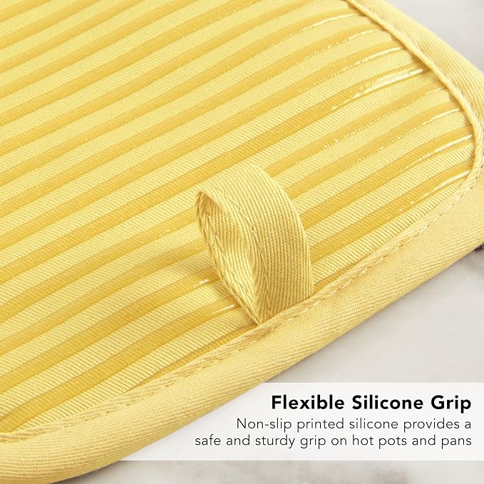 KITCHENAID Quilted Cotton Terry Cloth Oven Mitt, Pot Holder, Kitchen Towel 4-Pack Set, Heat Resistant, Silicone Grip, 16"x26", 7"x13" & 7"x10", Butter Yellow - Image 10
